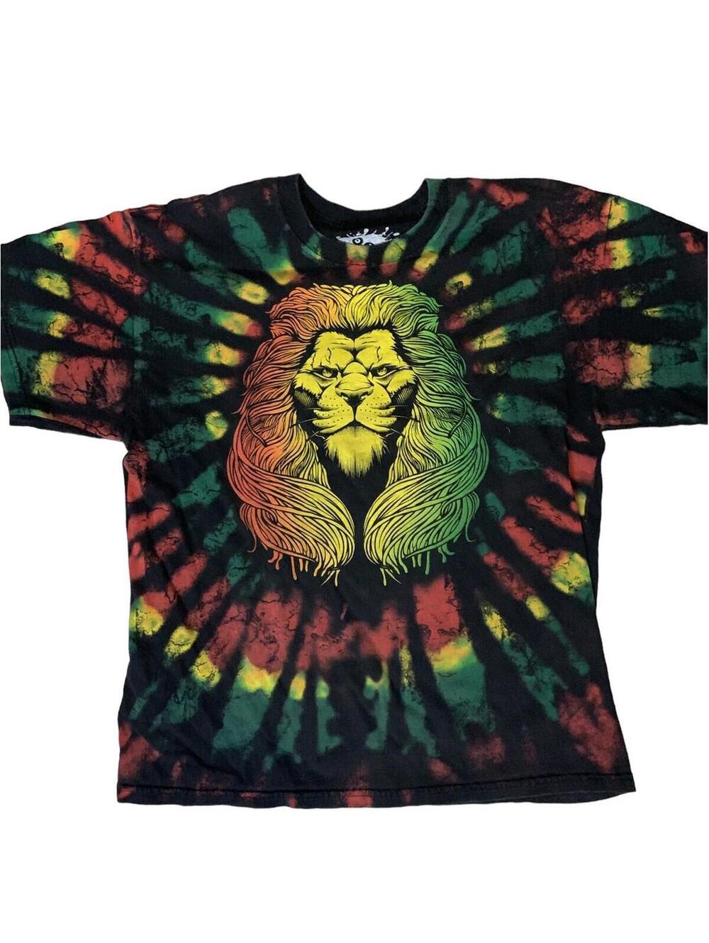 DOM The Art Rasta Tie Dye Lion  Graphic T-Shirt Size Large